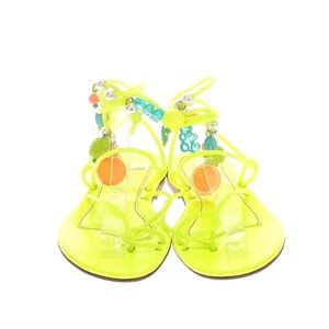 Elina Linardaki neon green ankle wrap jelly leather gladiator sandal fruit beads